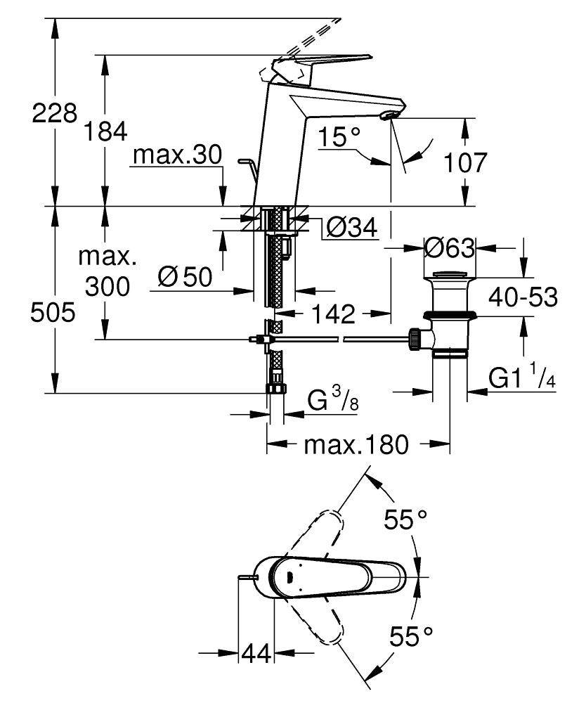 Grohe Eurodisc Cosmopolitan Einhand-Waschtischbatterie 23448, M-Size, mit Zugstangen-Ablaufgarnitur (chrom)
