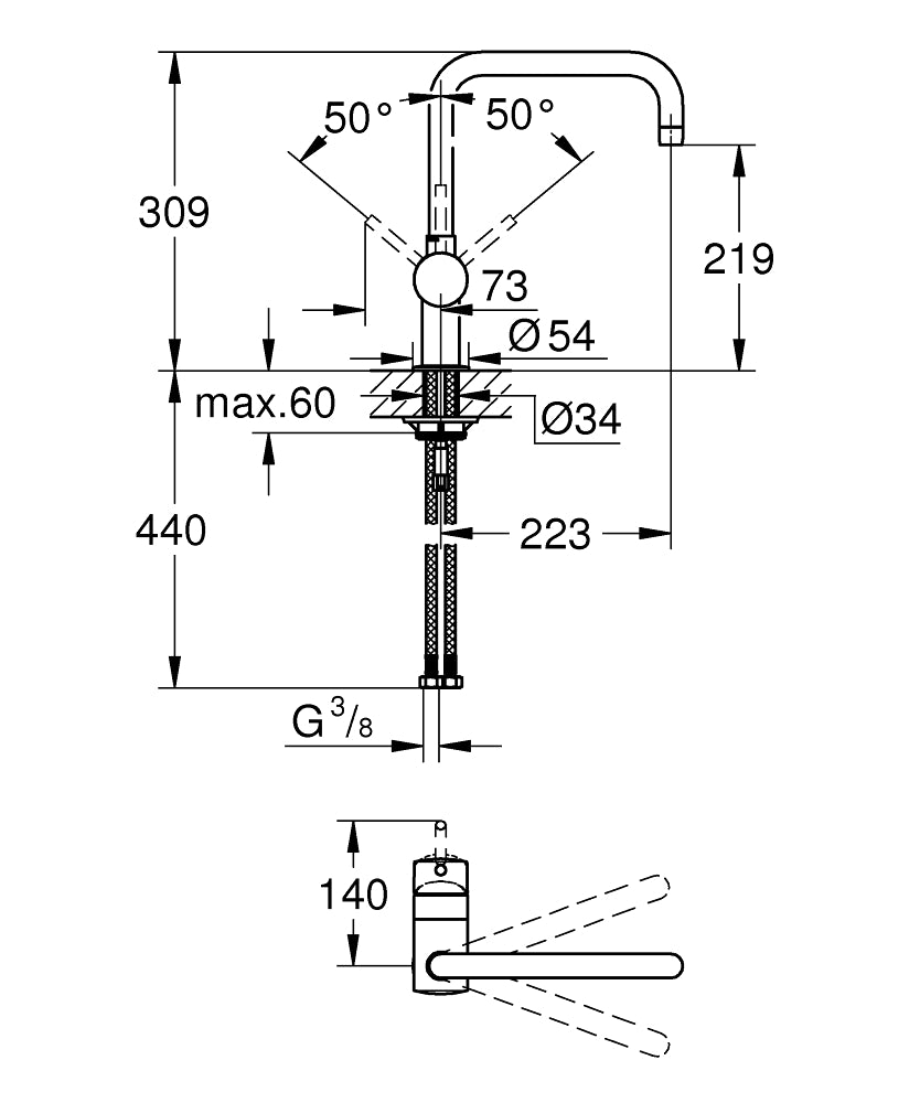 Grohe Minta Einhand-Spültischbatterie 32488, U-Auslauf (chrom)