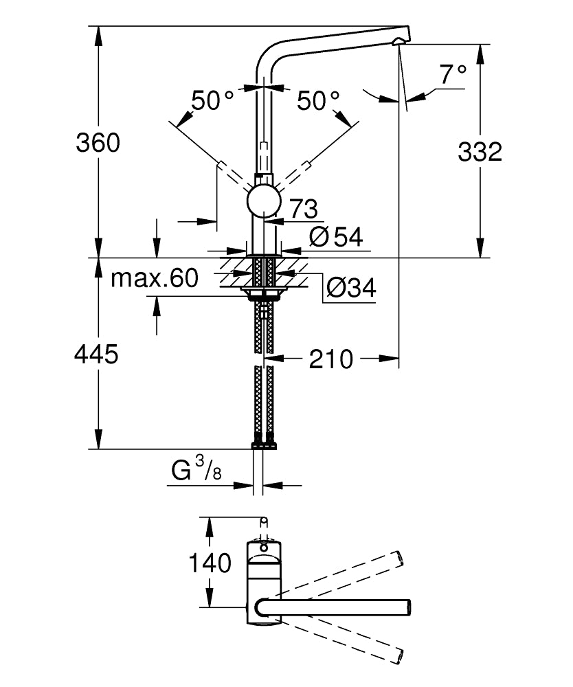 Grohe Minta Einhand-Spültischbatterie 31375, L-Auslauf (chrom)