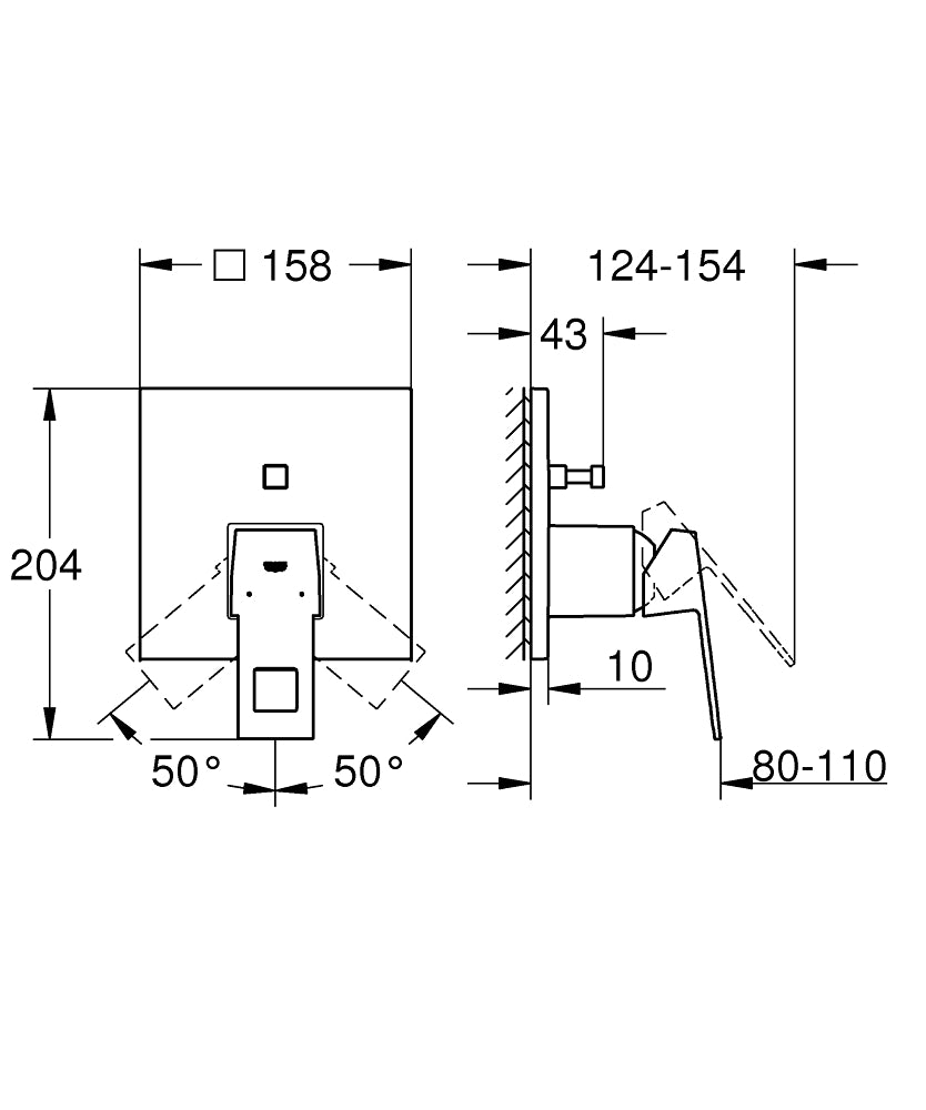 Grohe Eurocube Einhand-Wannenbatterie 24062, Fertigmontageset für Rapido SmartBox (chrom)