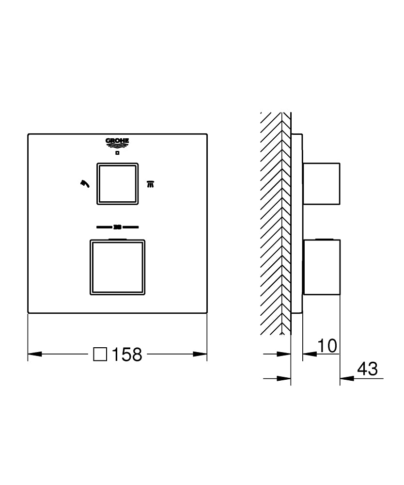 Grohe Grohtherm Cube Thermostat-Brausebatterie mit integrierter 2-Wege-Umstellung 24154, Fertigmontageset für Rapido SmartBox (hard graphite gebürstet)