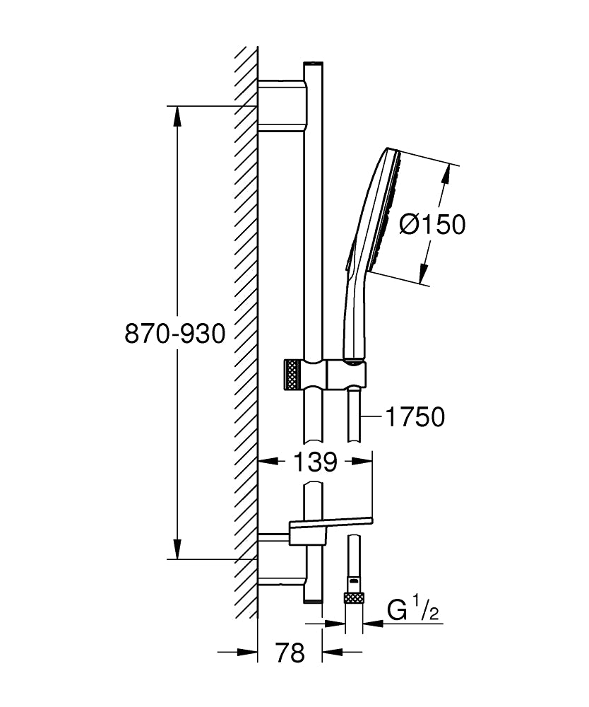Grohe Rainshower SmartActive 150 Brausestangenset 26594, 900 mm, 3 Strahlarten, 8,5 l/min (chrom)