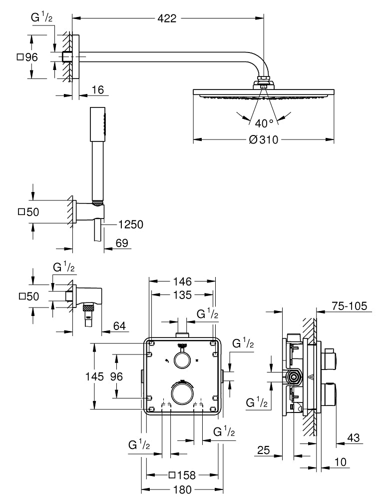 Grohe Grohtherm Duschsystem Unterputz 34730 mit Rainshower Cosmopolitan 310 (chrom)