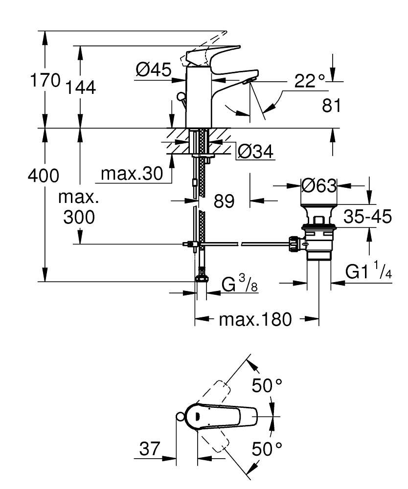 GROHE BauFlow Einhand-Waschtischbatterie 23751, S-Size, mit Zugstangen-Ablaufgarnitur (chrom)