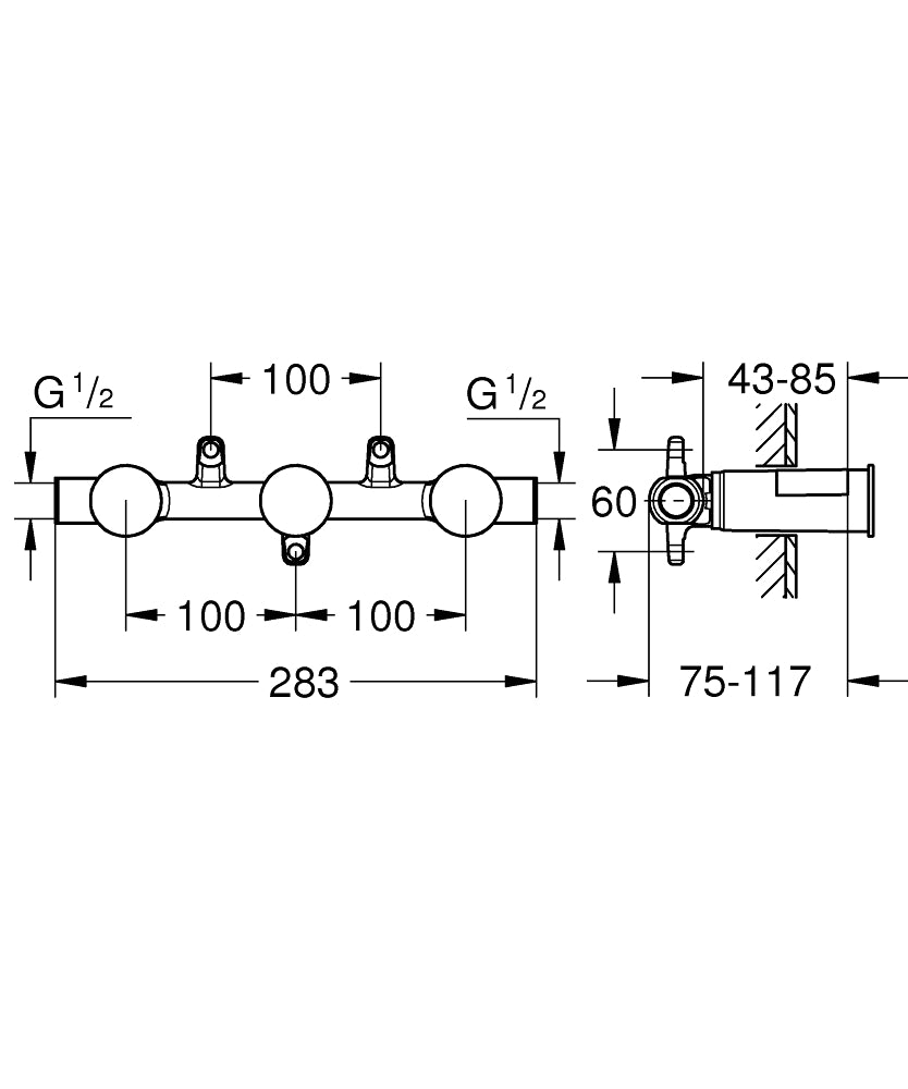 Grohe Zweihand-Unterputz-Universal-Einbaukörper 29025 für 3-Loch-Waschtischbatterien, mit Dichtmanschette