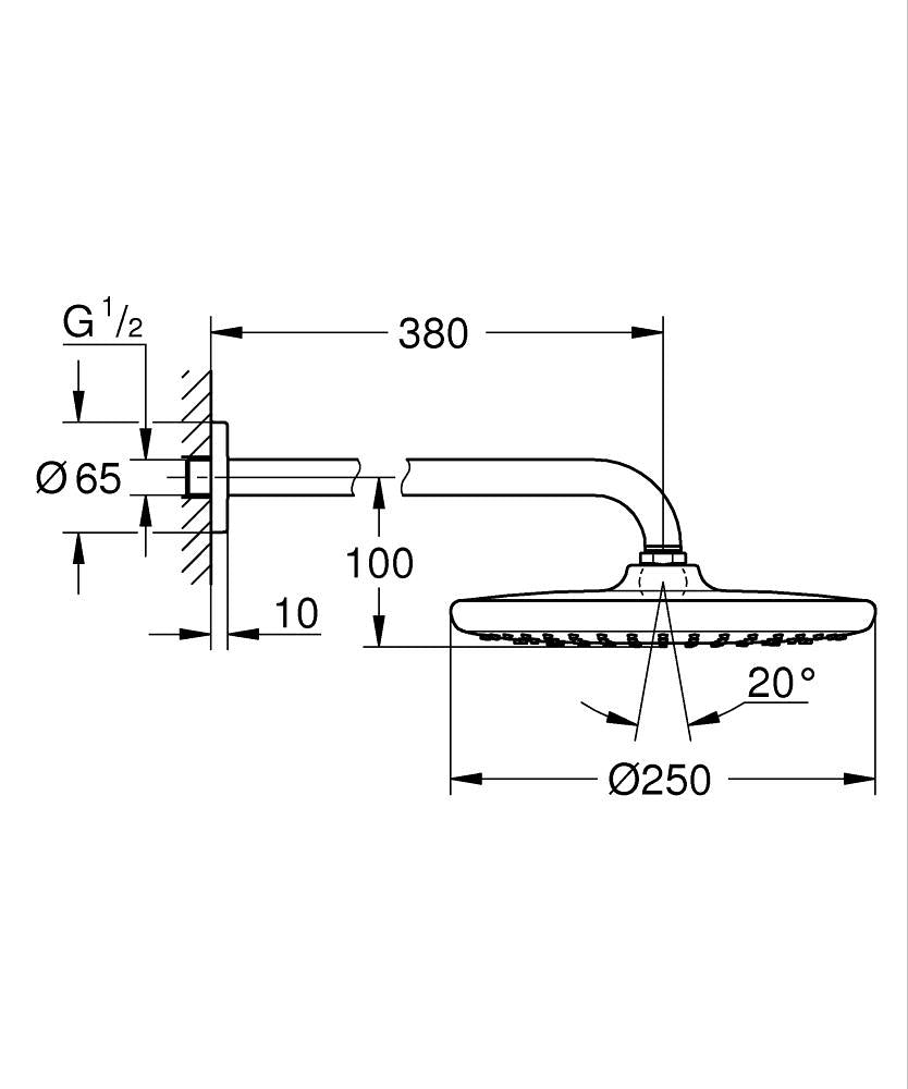 Grohe Tempesta 250 Kopfbrauseset 26668 mit Brausearm 380 mm, 1 Strahlart, 8,3 l/min (matt black)