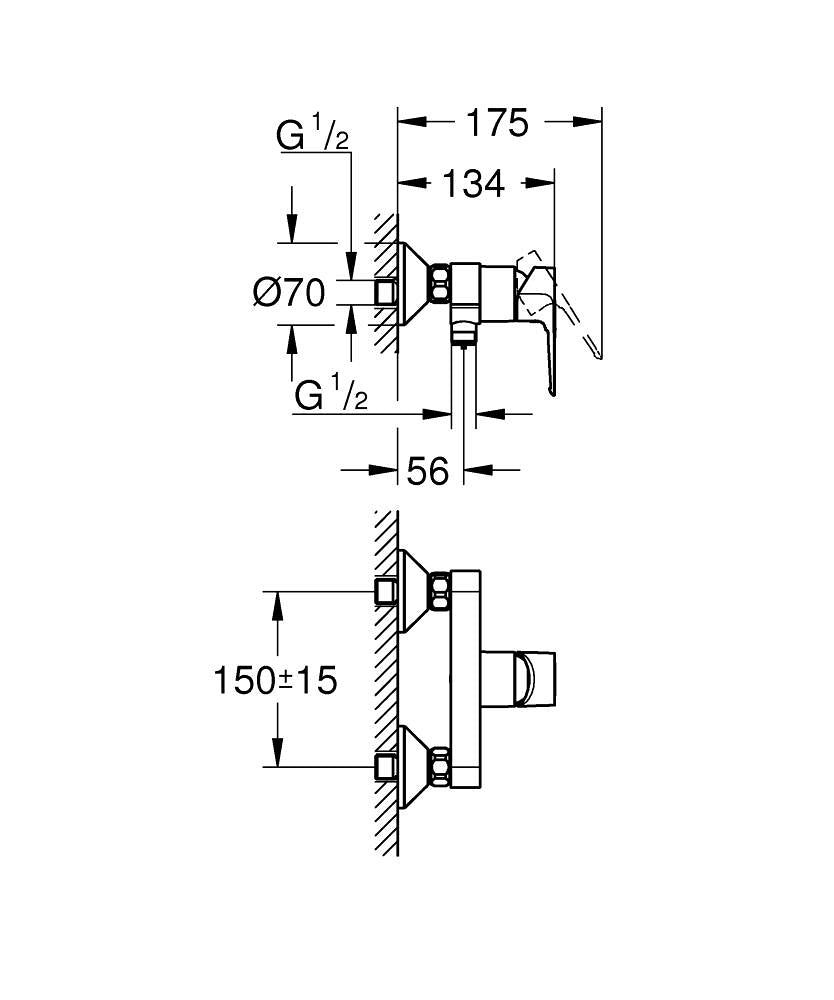 GROHE BauLoop Einhand-Brausebatterie 23633, Wandmontage (chrom)