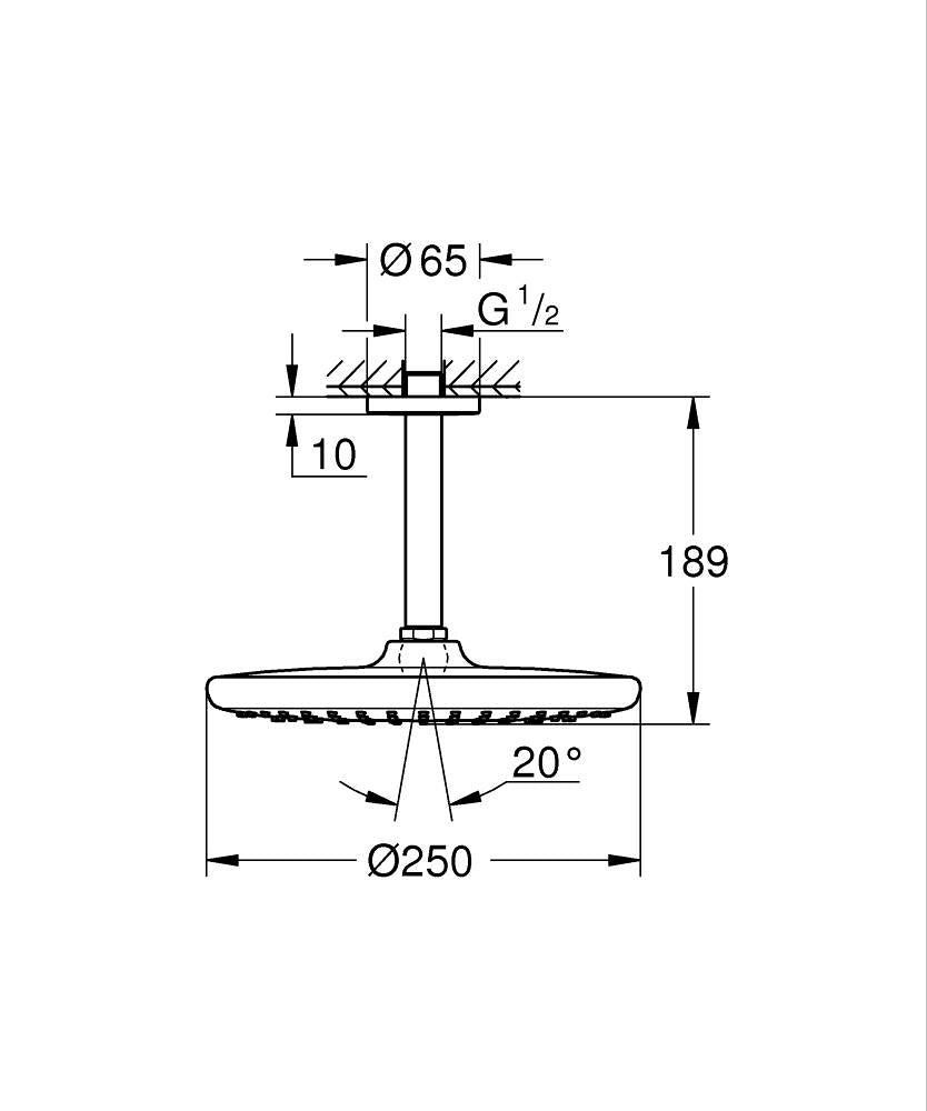 Grohe Tempesta 250 Kopfbrauseset 26669 mit Deckenauslass 142 mm, 1 Strahlart (chrom)