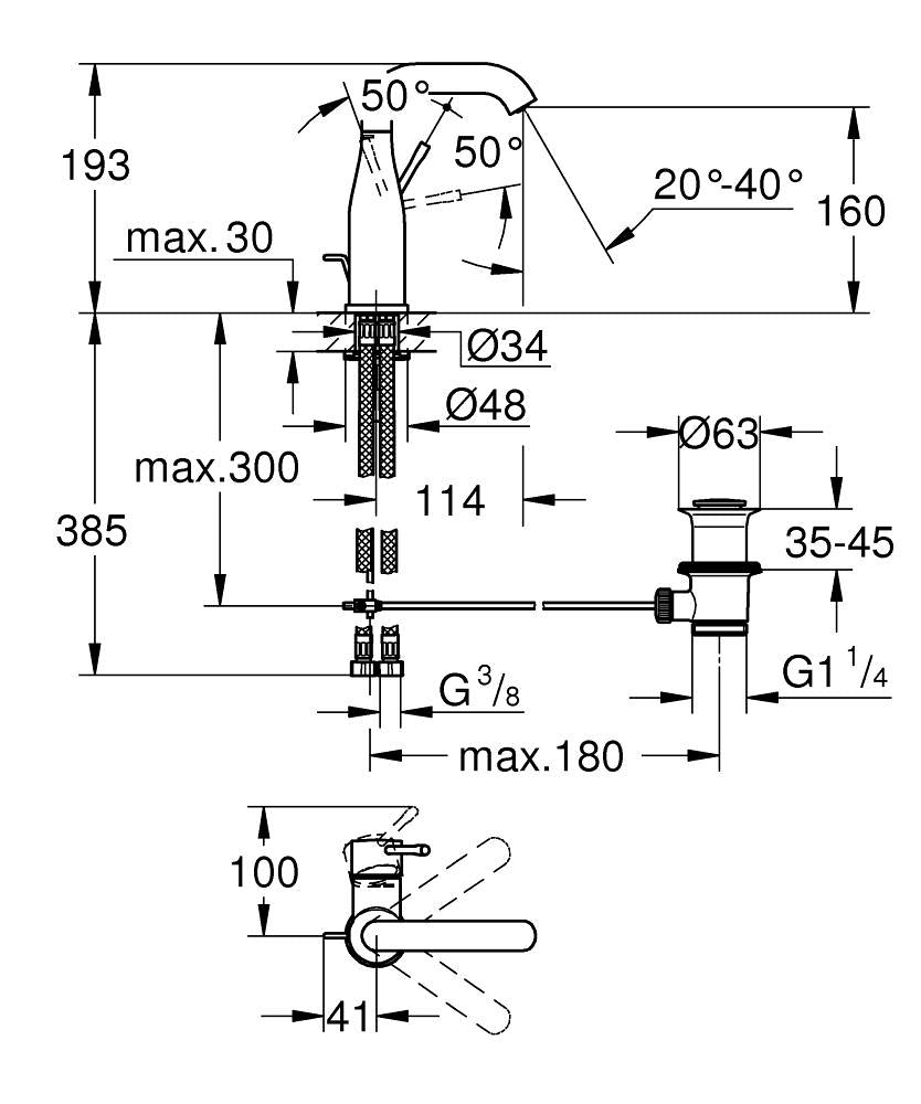 Grohe Essence Einhand-Waschtischbatterie 24173, M-Size, U-Auslauf, mit Zugstangen-Ablaufgarnitur (cool sunrise gebürstet)