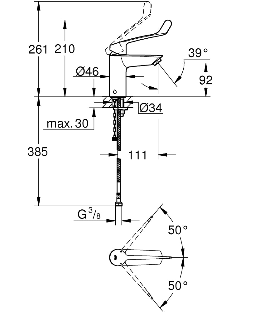 Grohe Eurosmart Einhand-Waschtischbatterie 23984, S-Size, mit thermischem Verbrühschutz und langem Hebel (chrom)