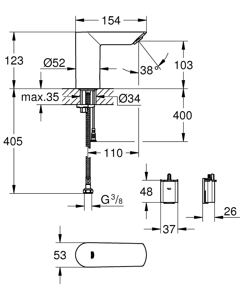 Grohe Bau Cosmopolitan E Infrarot-Elektronik für Waschtisch 36452, ohne Mischung, 6 V (chrom)