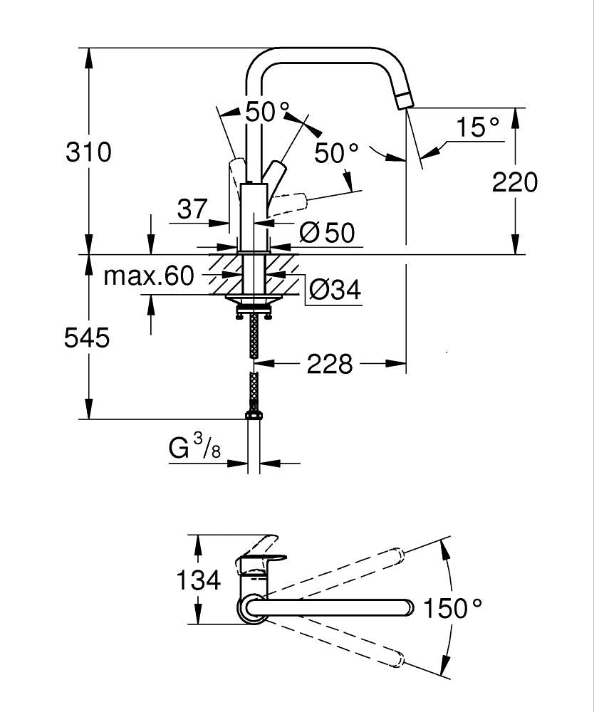 Grohe Eurosmart Einhand-Spültischbatterie 30567, hoher Auslauf (cool sunrise gebürstet)