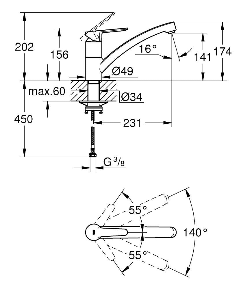 GROHE BauGo Einhand-Spültischbatterie 31680, flacher Auslauf (chrom)