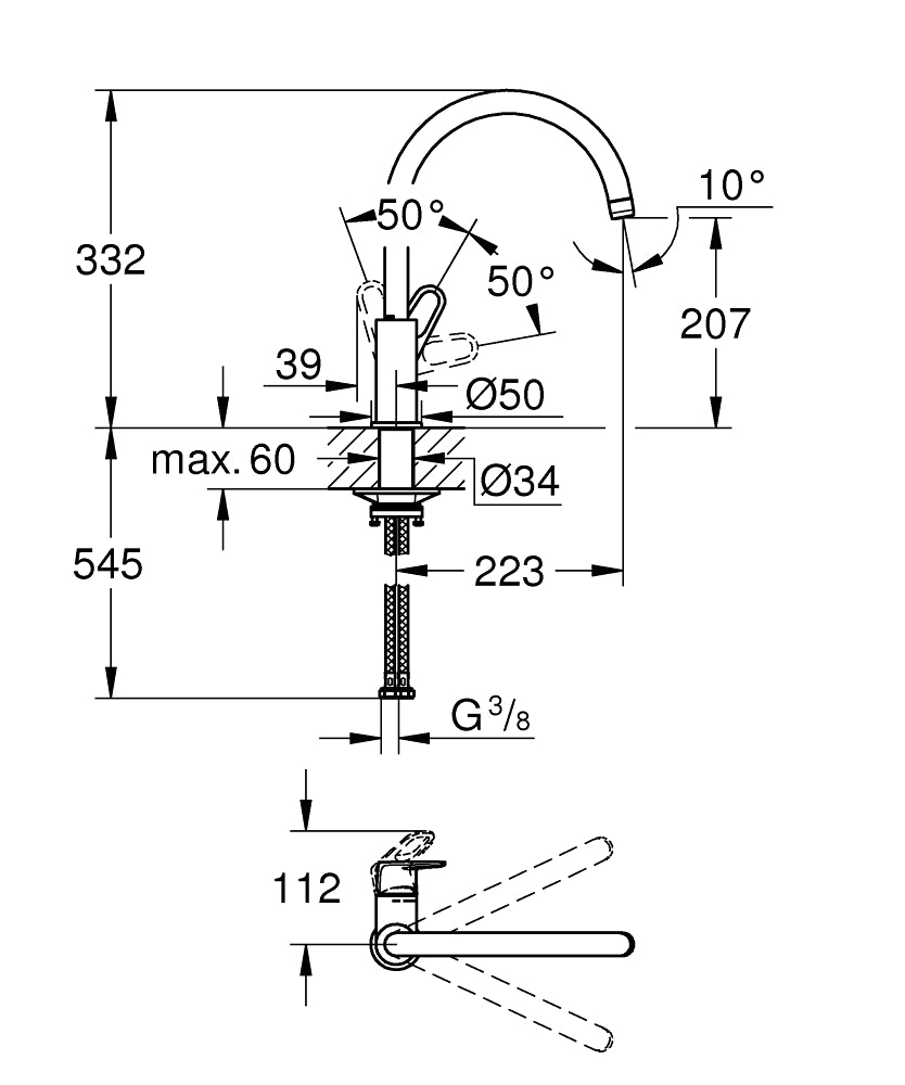 Grohe BauFlow Einhand-Spültischbatterie 31538, hoher Auslauf (chrom)