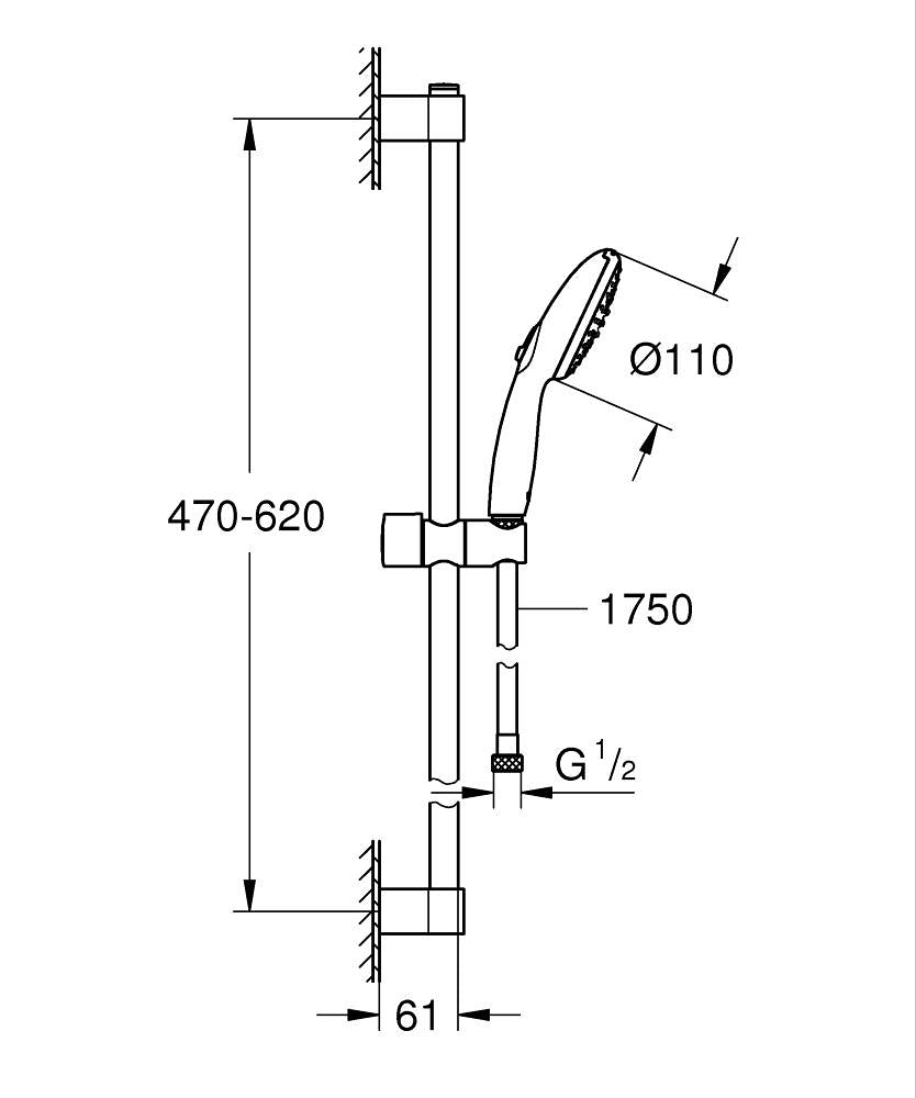 Grohe Tempesta 110 Brausestangenset 26162, 600 mm, 2 Strahlarten, 7,4 l/min (matt black)