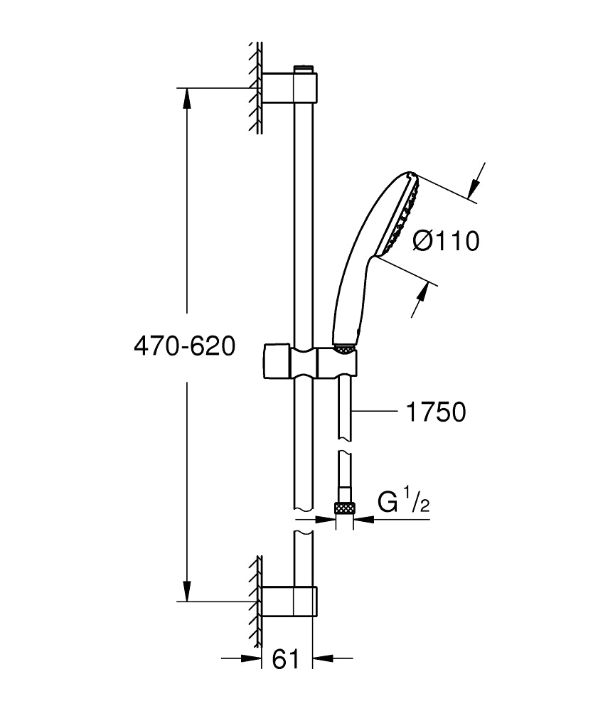 GROHE Tempesta 110 Brausestangenset 27924, 600 mm, 1 Strahlart, 7,6 l/min (chrom)