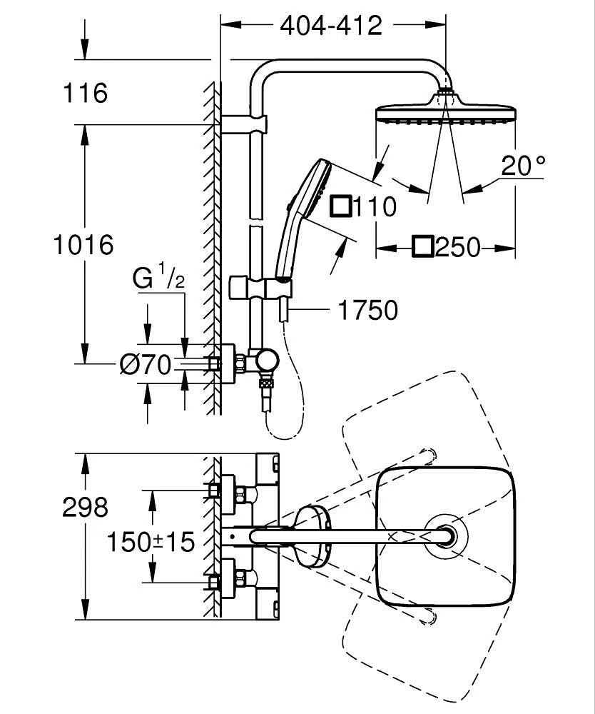 GROHE Vitalio Comfort 250 Duschsystem mit Thermostat