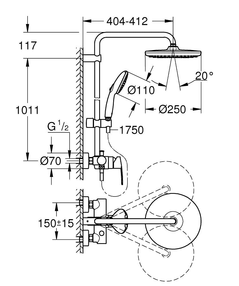 Grohe Tempesta System 250 Duschsystem 26673 mit Einhandmischer für die Wandmontage (chrom)
