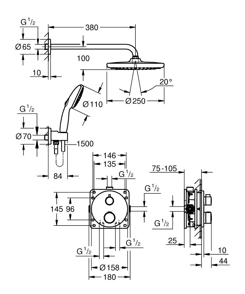 Grohe Grohtherm Duschsystem Unterputz 34872 mit Tempesta 250 (chrom)