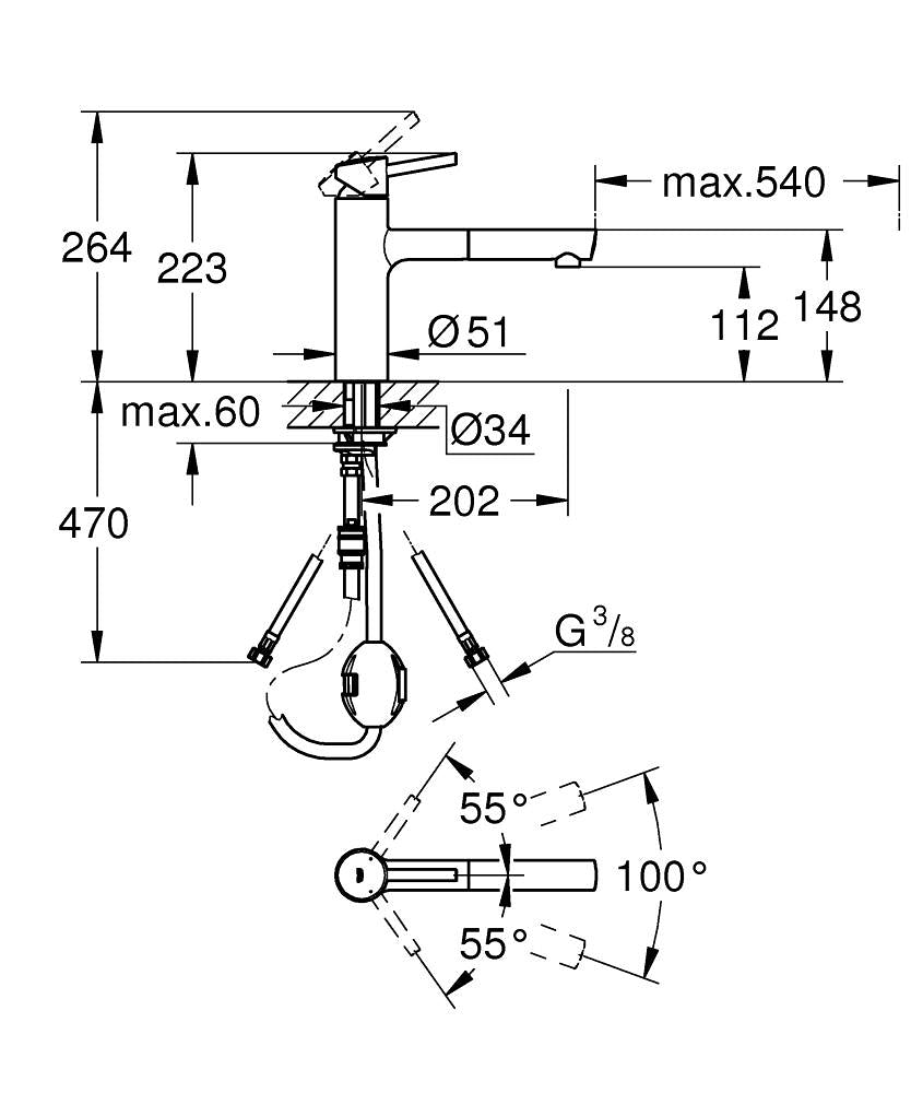 Grohe Concetto Einhand-Spültischbatterie 31129, mittelhoher Auslauf, herausziehbarer Mousseurauslauf (chrom)