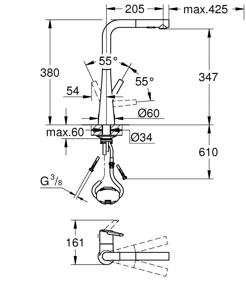 Grohe Zedra Einhand-Spültischbatterie 32553, L-Auslauf, herausziehbare Spülbrause (chrom)