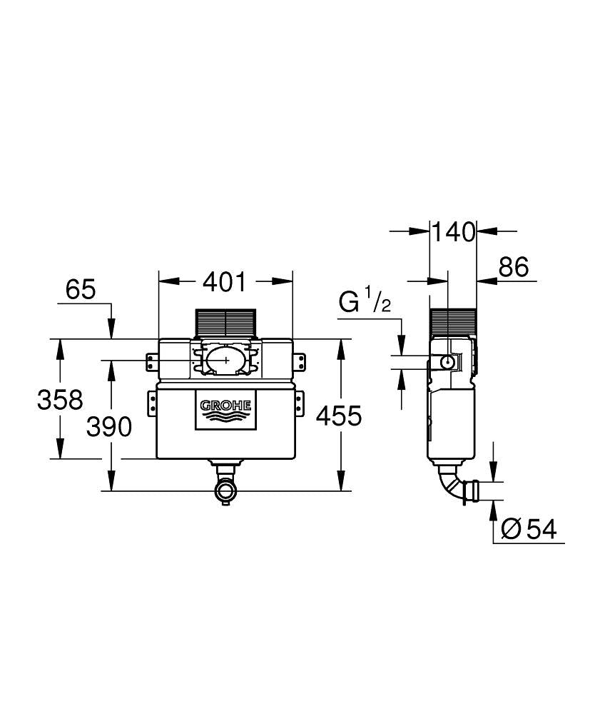 Grohe WC-Wandeinbau-Spülkasten 38422, 0,82 m Bauhöhe, 6-9 l