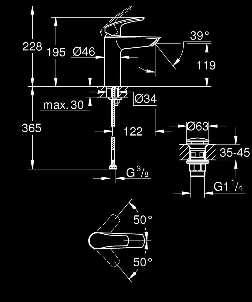Grohe Eurosmart Einhand-Waschtischbatterie 23923, M-Size, mit Push-open Ablaufgarnitur (chrom)
