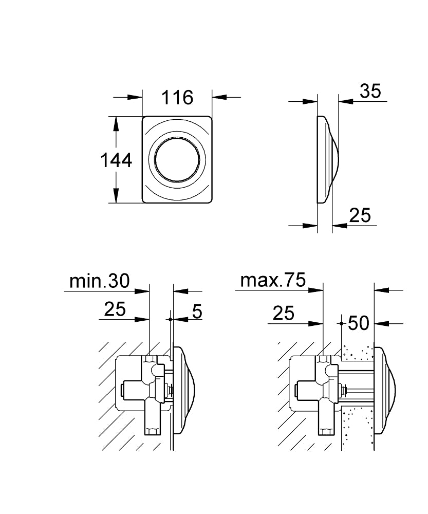 GROHE Surf Urinal-Betätigungsplatte 37018 mit Druckknopfbetätigung (chrom)