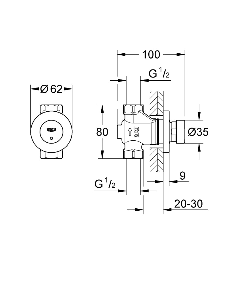 Grohe Eurosmart CT Selbstschluss-Durchgangsventil 36268 für Wandeinbau (chrom)