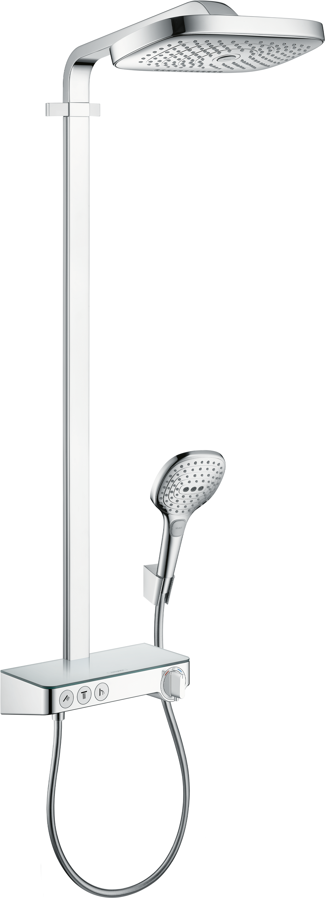 Hansgrohe Raindance Select E Showerpipe 300 3jet mit Brausethermostat ShowerTablet Select 300 (weiß/chrom)