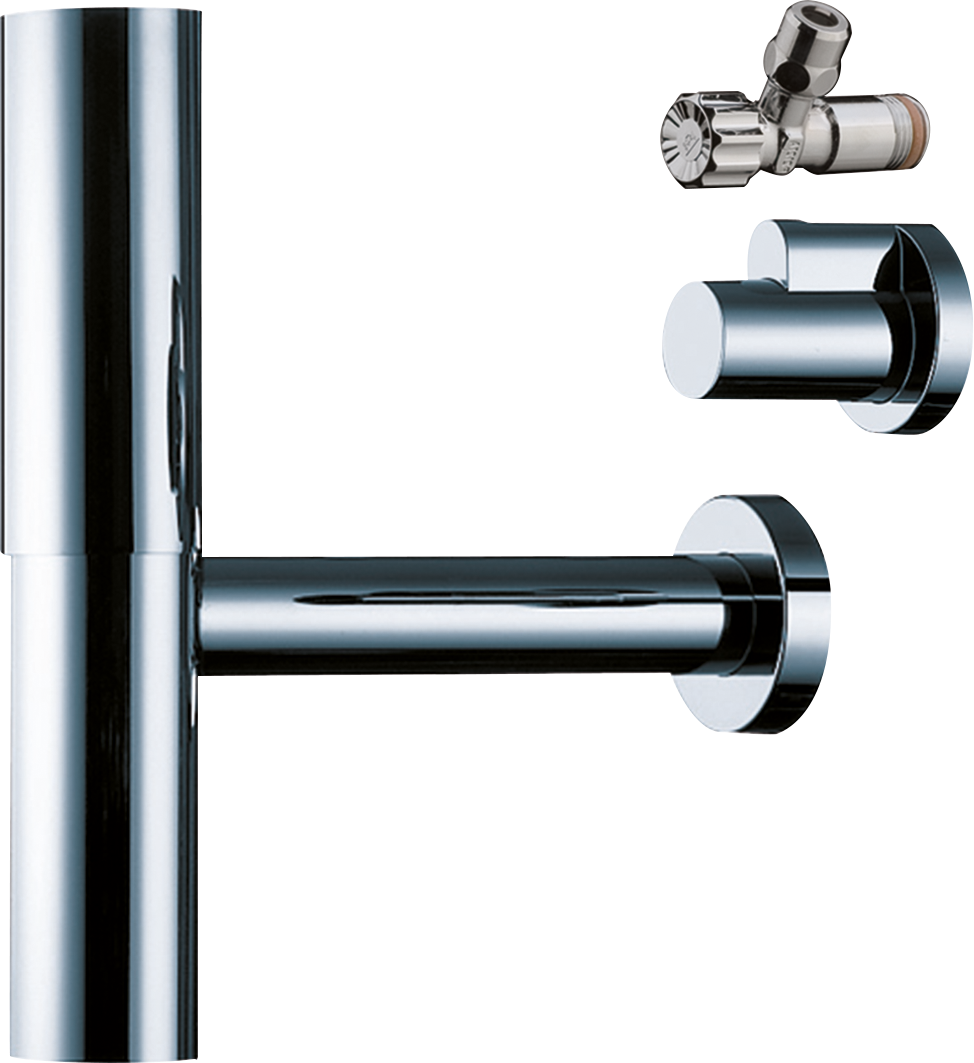 Hansgrohe Flowstar Designsiphon komplett mit 2 Eckventilen und Schubern (chrom)