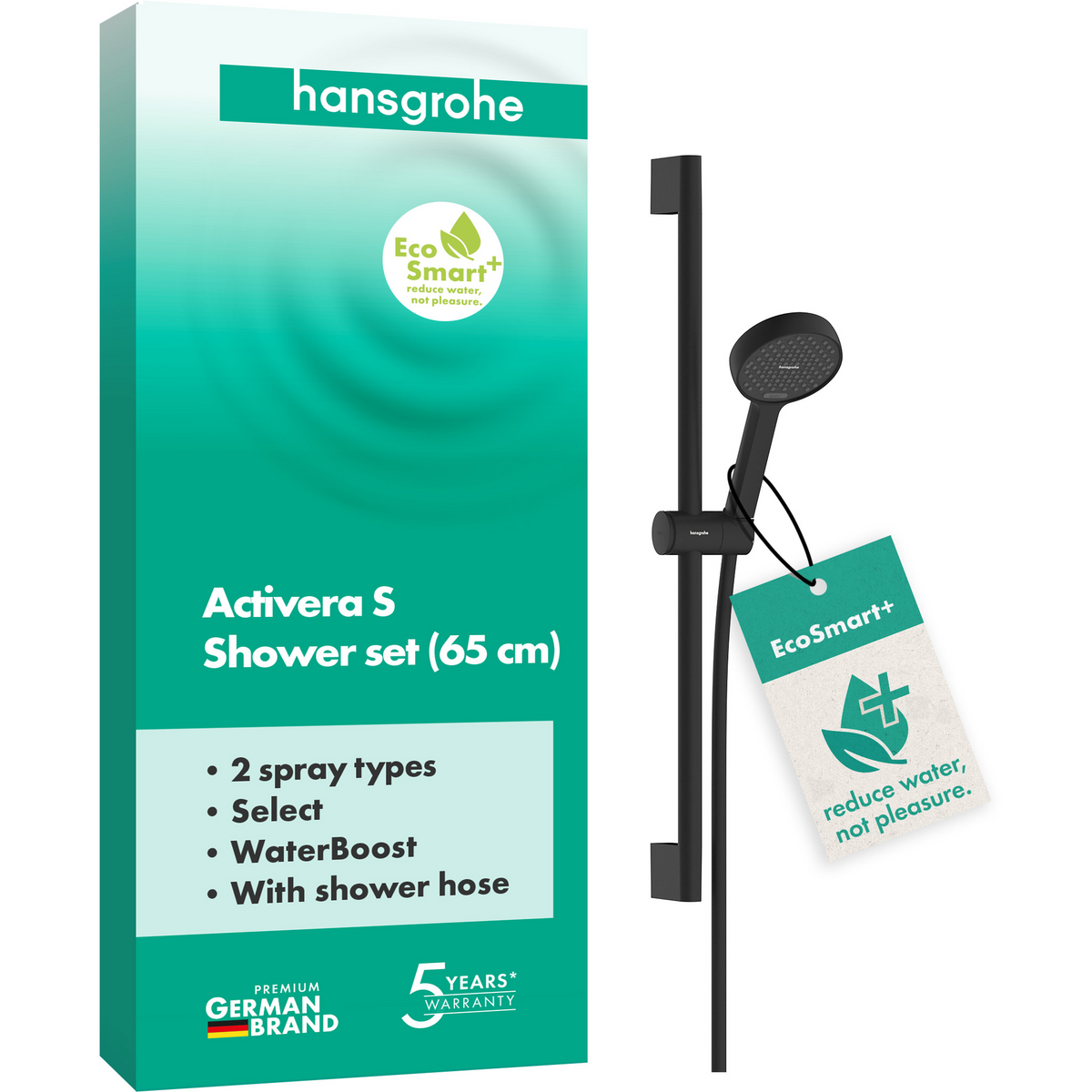 Hansgrohe Activera Select S 95 2jet EcoSmart+ Brauseset mit Booster, Brausestange 669 mm (mattschwarz)