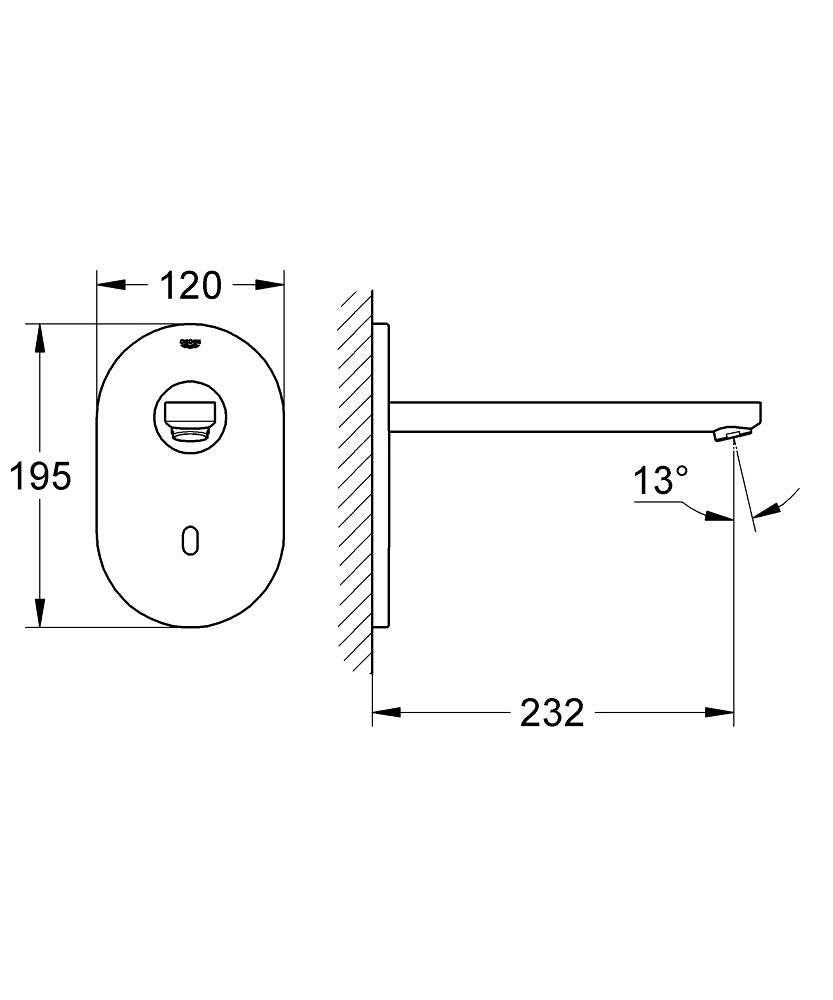 Grohe Eurosmart CE Infrarot-Elektronik für Waschtisch-Wandarmatur 36334, Ausladung 232 mm, 230 V (Edelstahl)