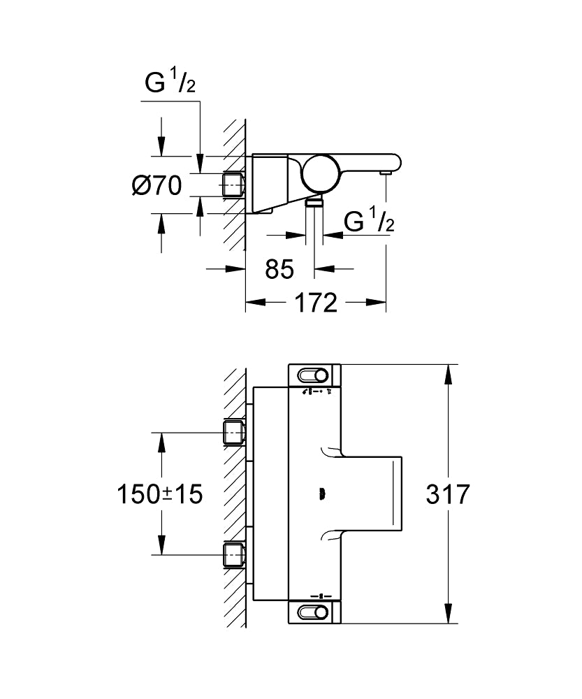 Grohe Grohtherm 2000 Thermostat-Wannenbatterie 34464, Wandmontage, mit Ablage (chrom)