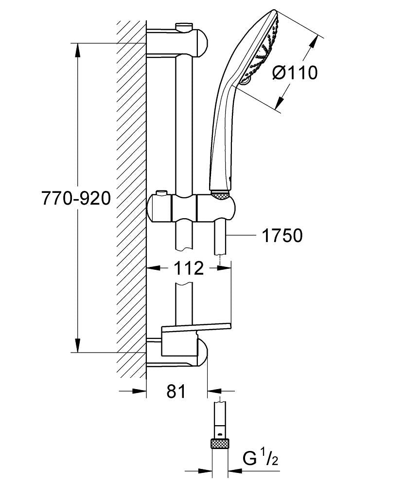 Grohe Euphoria 110 Massage Brausestangenset 900 mm mit Ablage, 16,6 l/min (chrom)