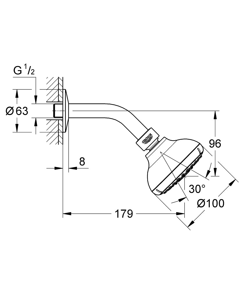 GROHE Tempesta 100 Kopfbrauseset 27870, 4 Strahlarten, 6,5 l/min, mit Brausearm (chrom)