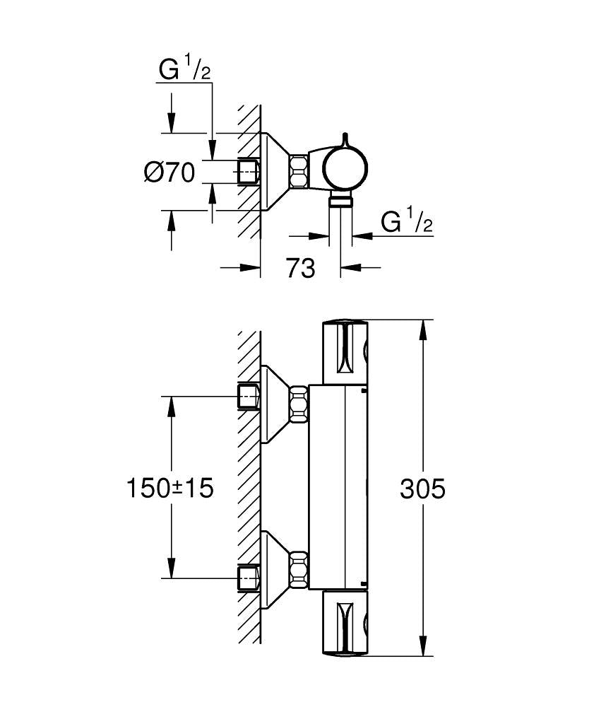 Grohe Grohtherm 800 Thermostat-Brausebatterie 34558, Wandmontage (chrom)