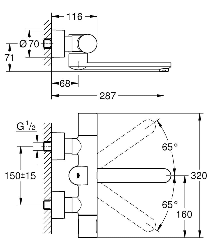 Grohe Eurosmart CE Infrarot-Elektronik für Waschtisch-Wandarmatur 36332 mit Thermostat, Auslauf 219 mm (chrom)