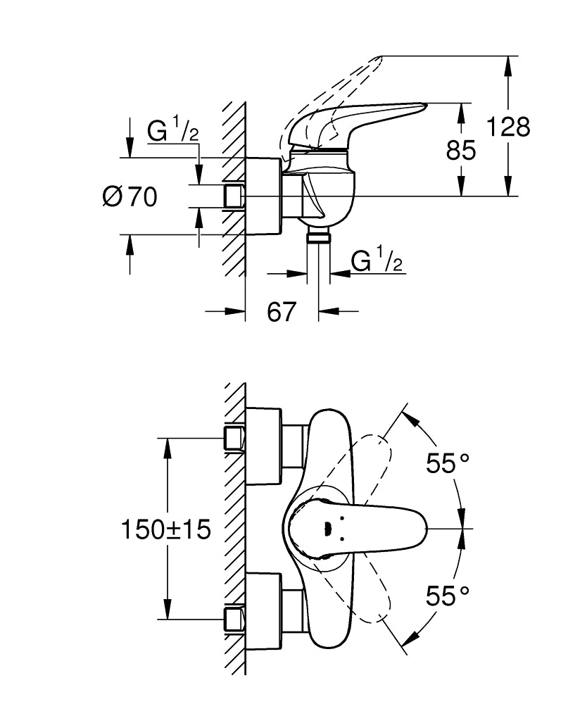 Grohe Eurostyle Einhand-Brausebatterie 23722, Wandmontage (chrom)