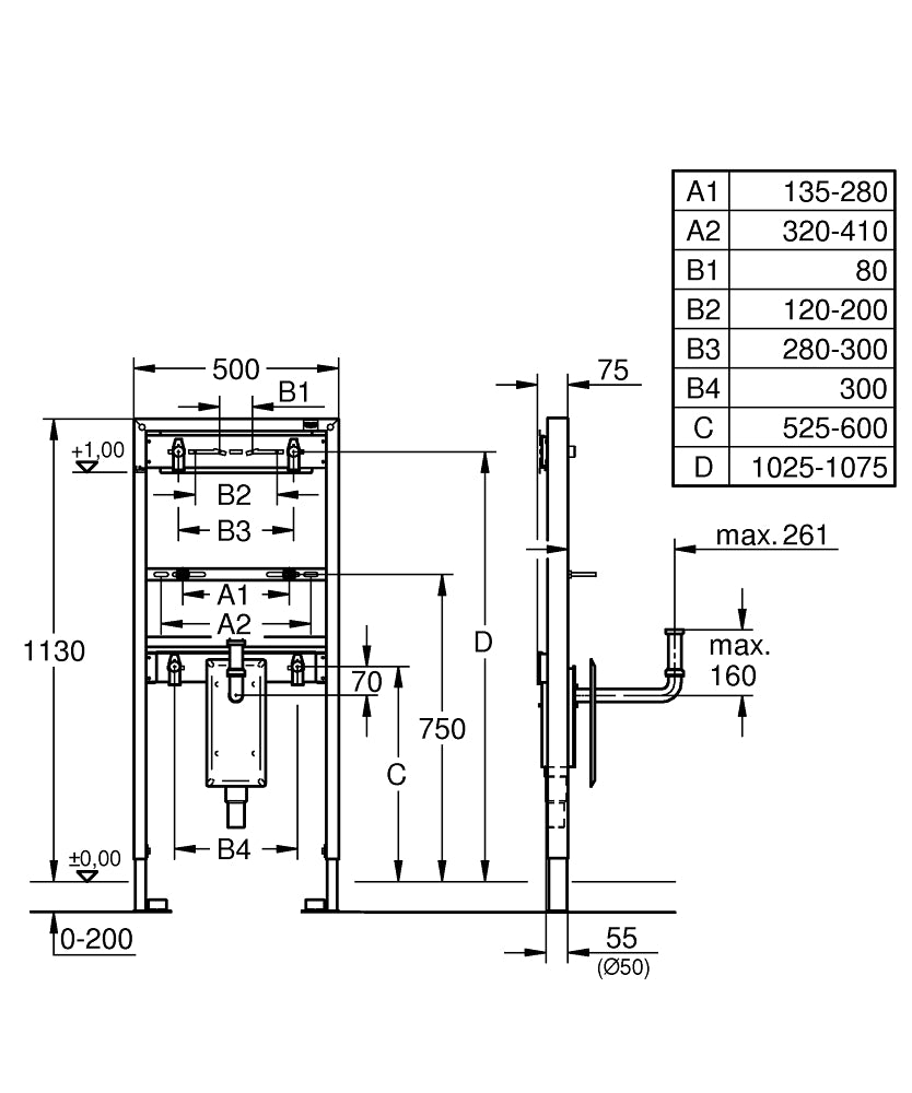 Grohe Rapid SL Element für Waschtisch 38625, 1,13 m Bauhöhe, mit Unterputz-Geruchverschluss