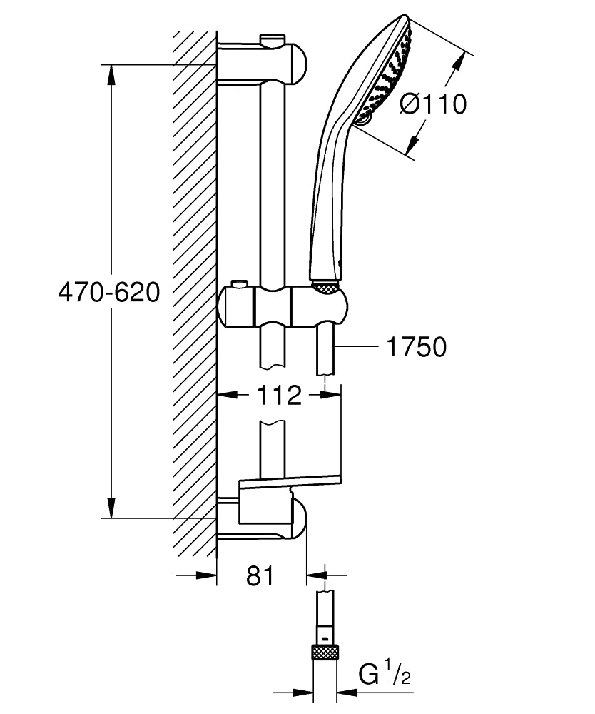 Grohe Euphoria 110 Champagne Brausestangenset 600 mm mit Ablage, 17 l/min (chrom)