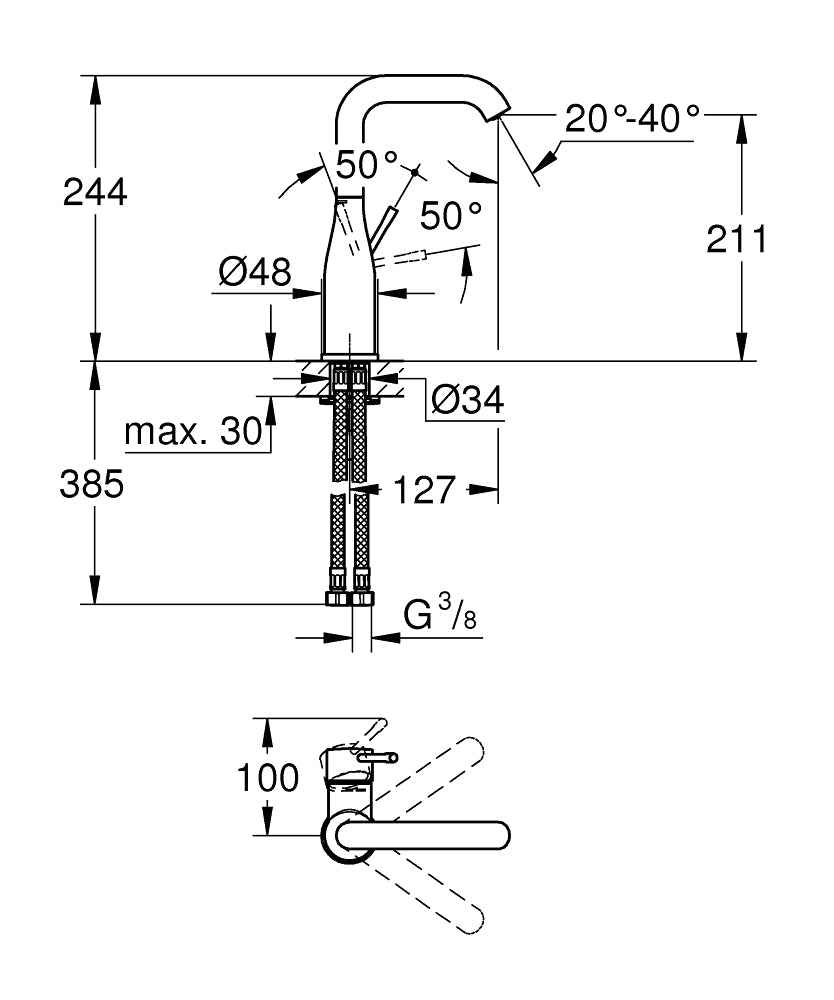 Grohe Essence Einhand-Waschtischbatterie 24177, L-Size, U-Auslauf, glatter Körper (chrom)