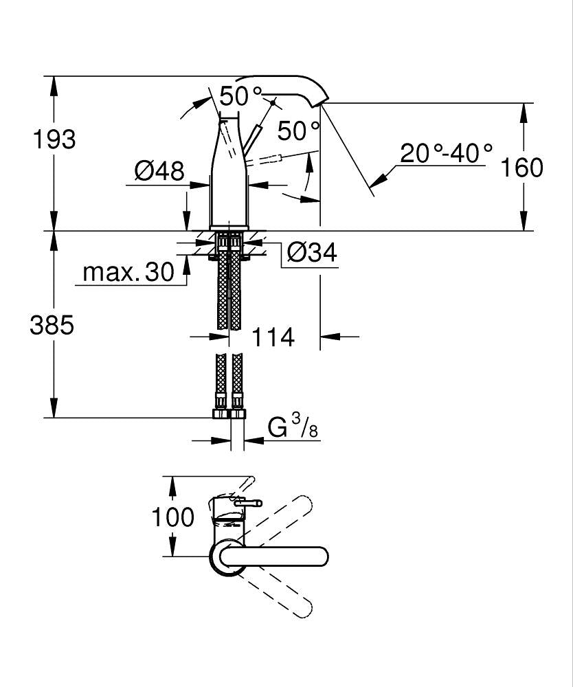 Grohe Essence Einhand-Waschtischbatterie 24176, M-Size, glatter Körper (phantom black)