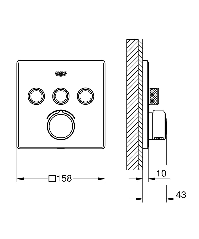 Grohe SmartControl Unterputzmischer 29149 mit 3 Absperrventilen, Fertigmontageset für Rapido SmartBox, eckig (chrom)