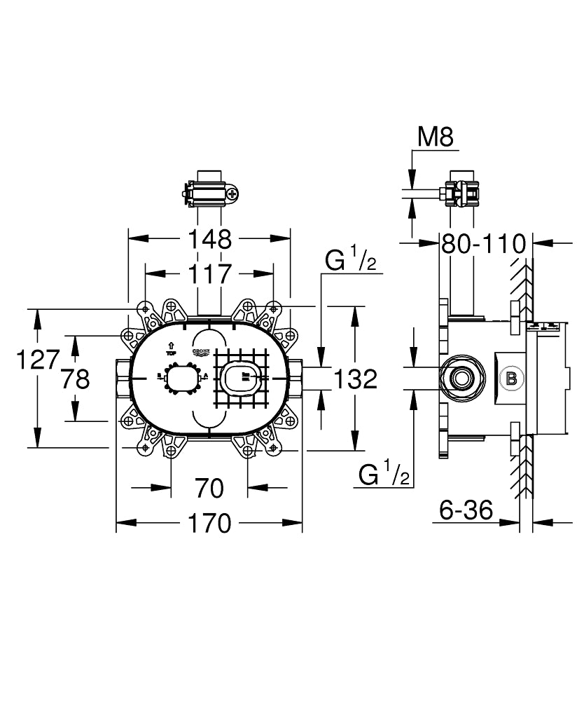 Grohe Rainshower 360 Rohbau-Set 26264 für Kopfbrause-Set 26 254