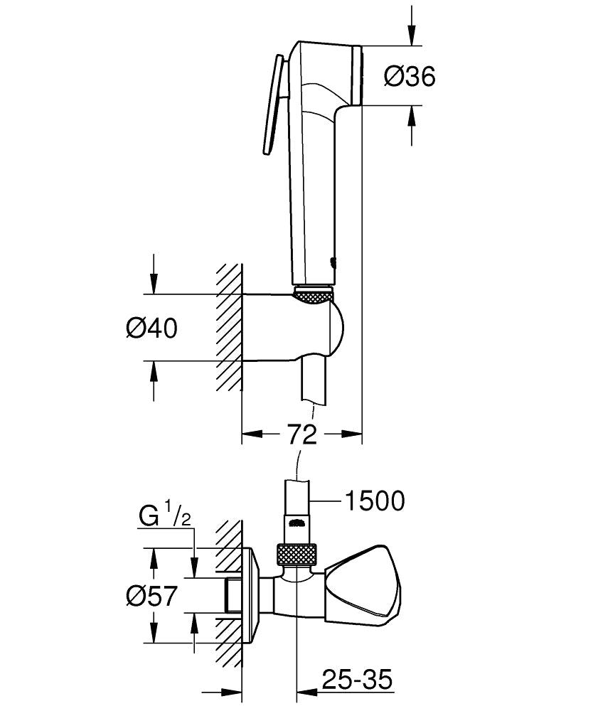 GROHE Tempesta-F Trigger Spray 30 Wandhalterset 26357 mit Absperrventil, Schlauch 1,5 m (chrom)