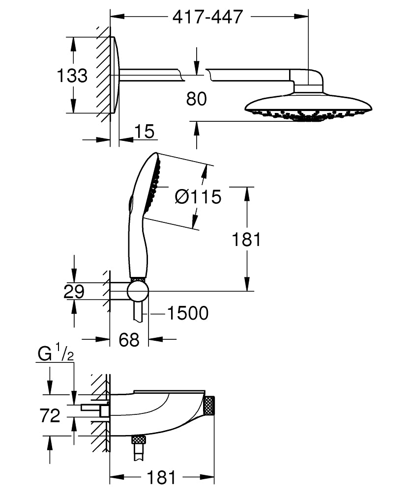 Grohe Rainshower System SmartControl 360 Duo Duschsystem 26443 mit Thermostatbatterie, Auf-/Unterputz Kombination (chrom)