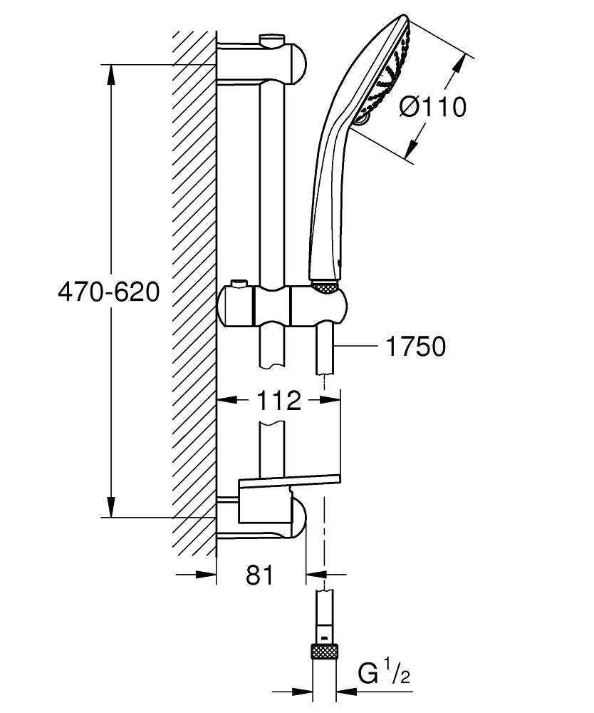 Grohe Euphoria 110 Massage Brausestangenset 600 mm mit Ablage, 8,2 l/min (chrom)