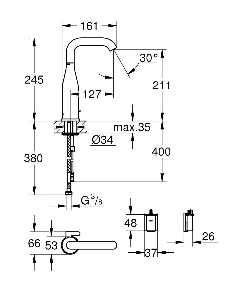 Grohe Essence E Infrarot-Elektronik für Waschtisch 36445 mit Mischung, 6 V Batterie (cool sunrise)