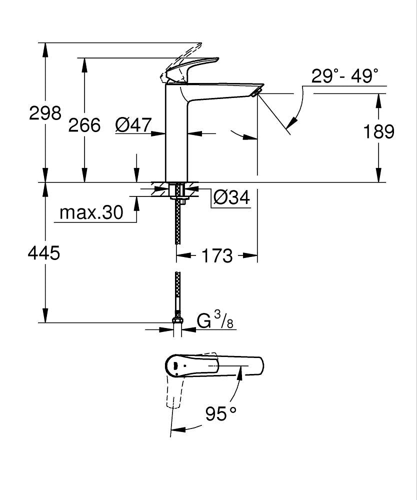 Grohe Eurosmart Einhand-Waschtischbatterie 24164, XL-Size, Mittelstellung kalt, für freistehende Waschschüsseln (matt black)